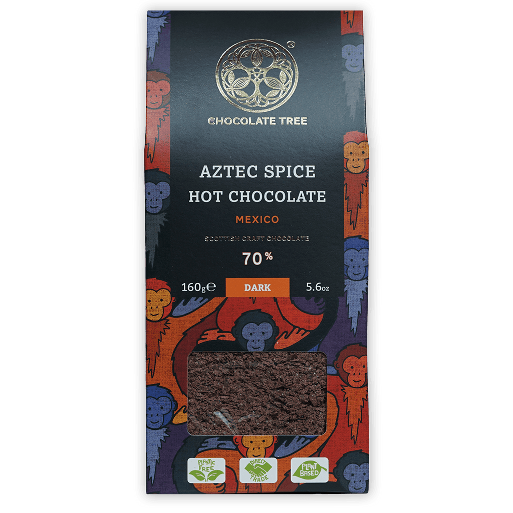 Chocolate Tree Aztec Spice 70% hot chocolate bar with monkey packaging
