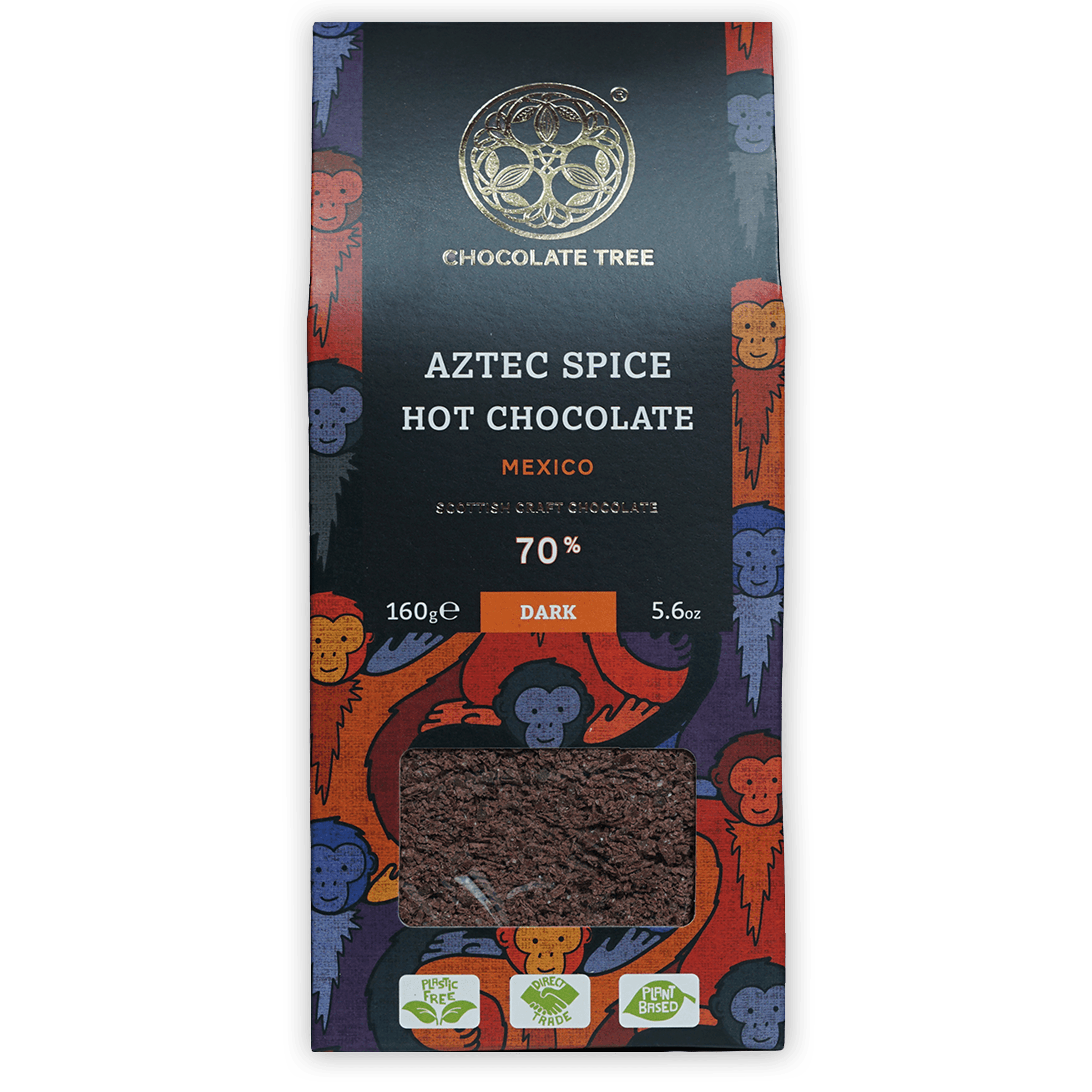 Chocolate Tree Aztec Spice 70% hot chocolate bar with monkey packaging