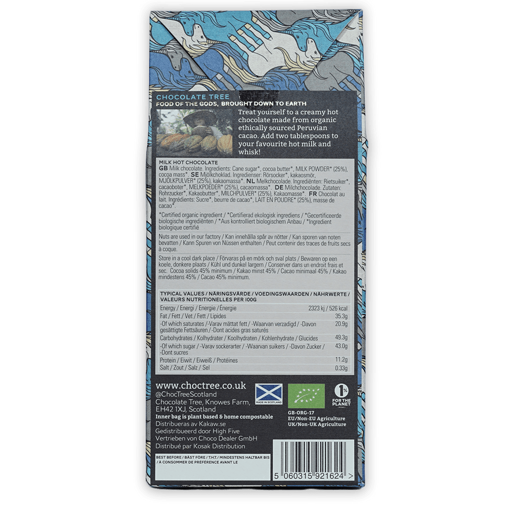 Chocolate Tree Milk Hot Chocolate Bar in blue white wrapper 45%