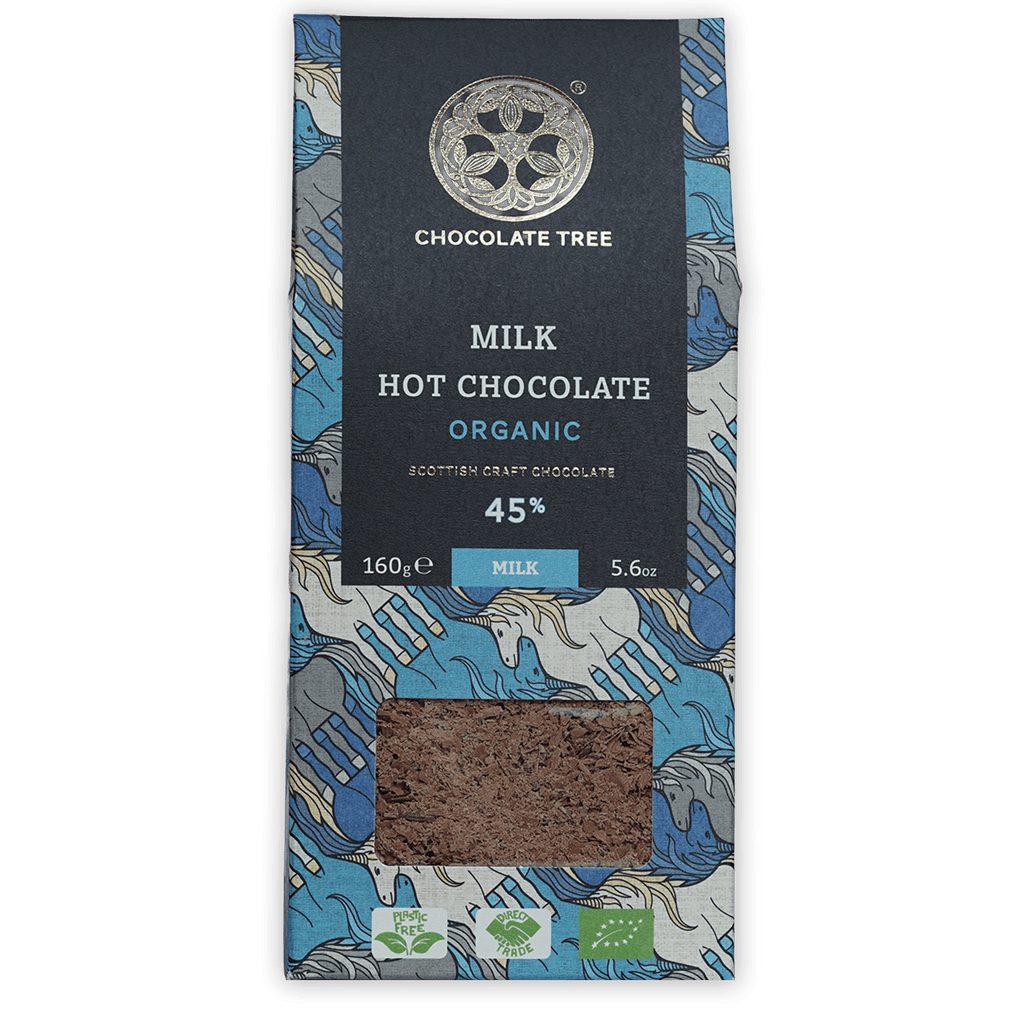 Chocolate Tree organic milk hot chocolate bar 45% cocoa with unicorn wrapper