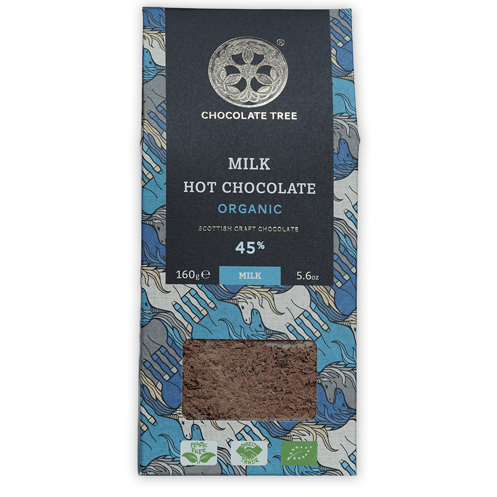 Chocolate Tree organic milk hot chocolate bar 45% cocoa with unicorn wrapper