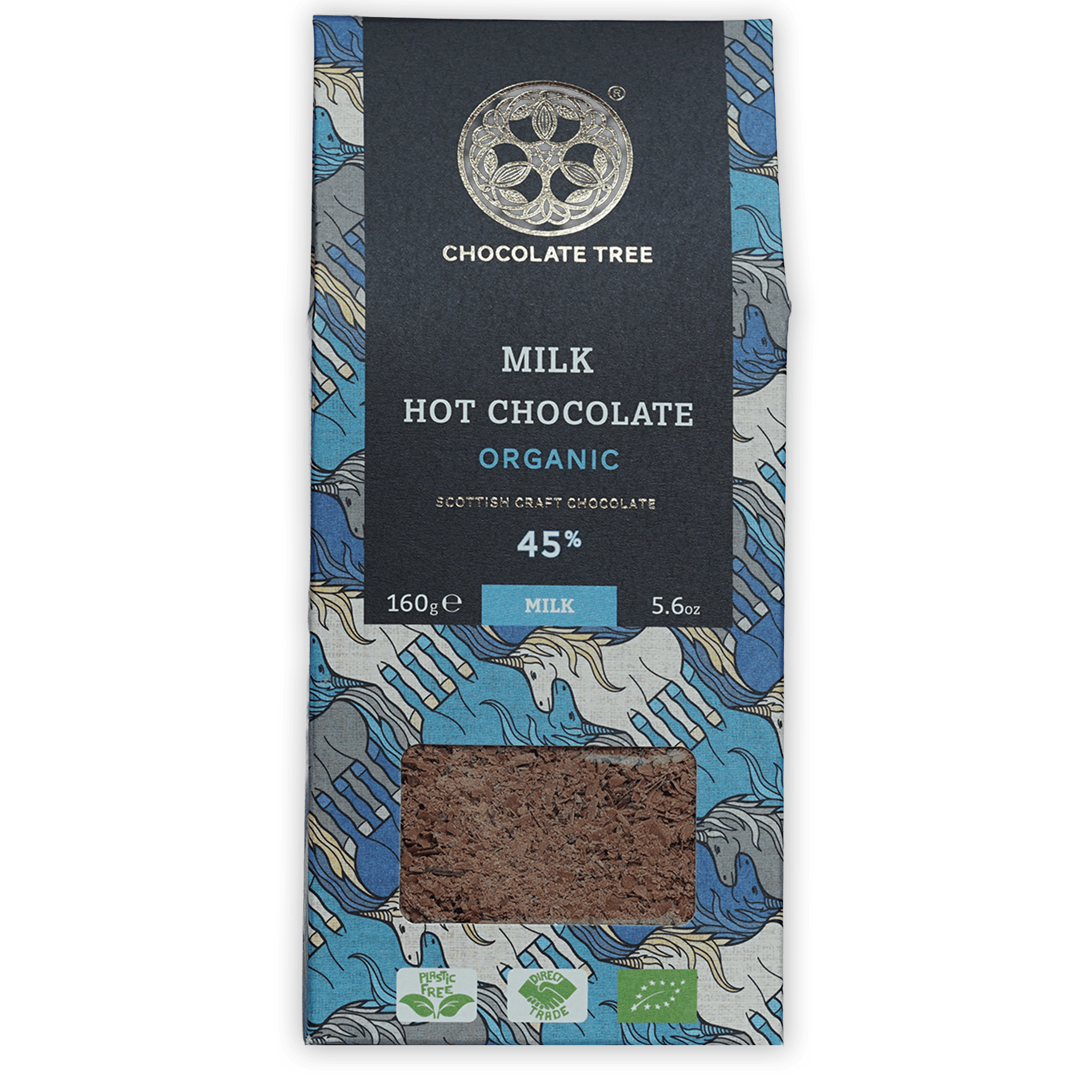 Chocolate Tree organic milk hot chocolate bar 45% cocoa with unicorn wrapper