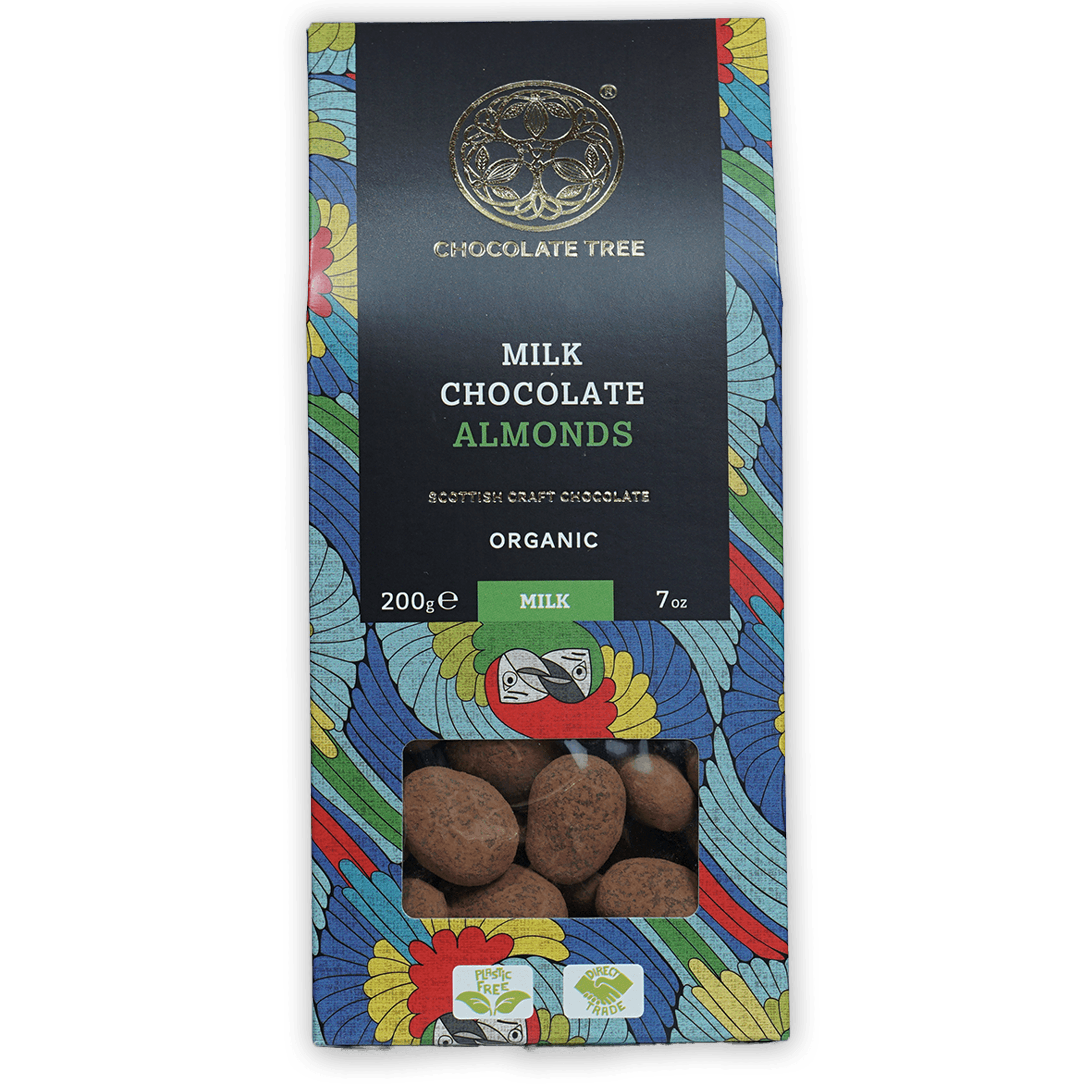 Chocolate Tree Milk Chocolate Covered Almonds 50% in floral package