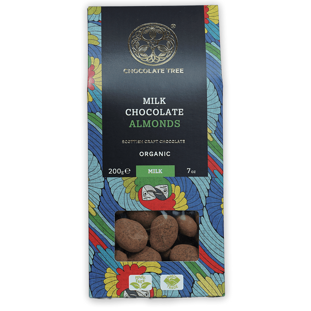 Chocolate Tree Milk Chocolate Covered Almonds 50% in floral package