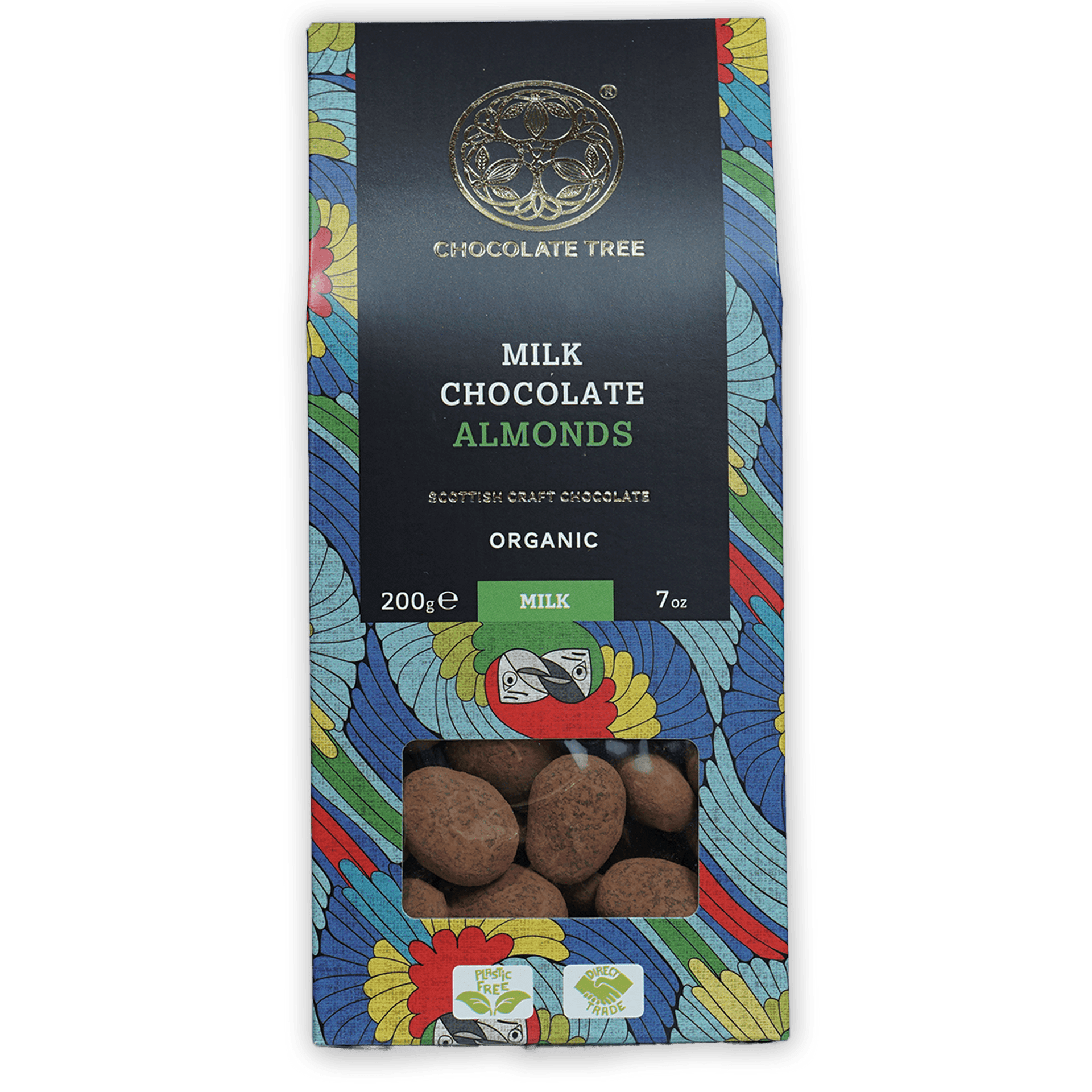 Chocolate Tree Milk Chocolate Covered Almonds 50% in floral package