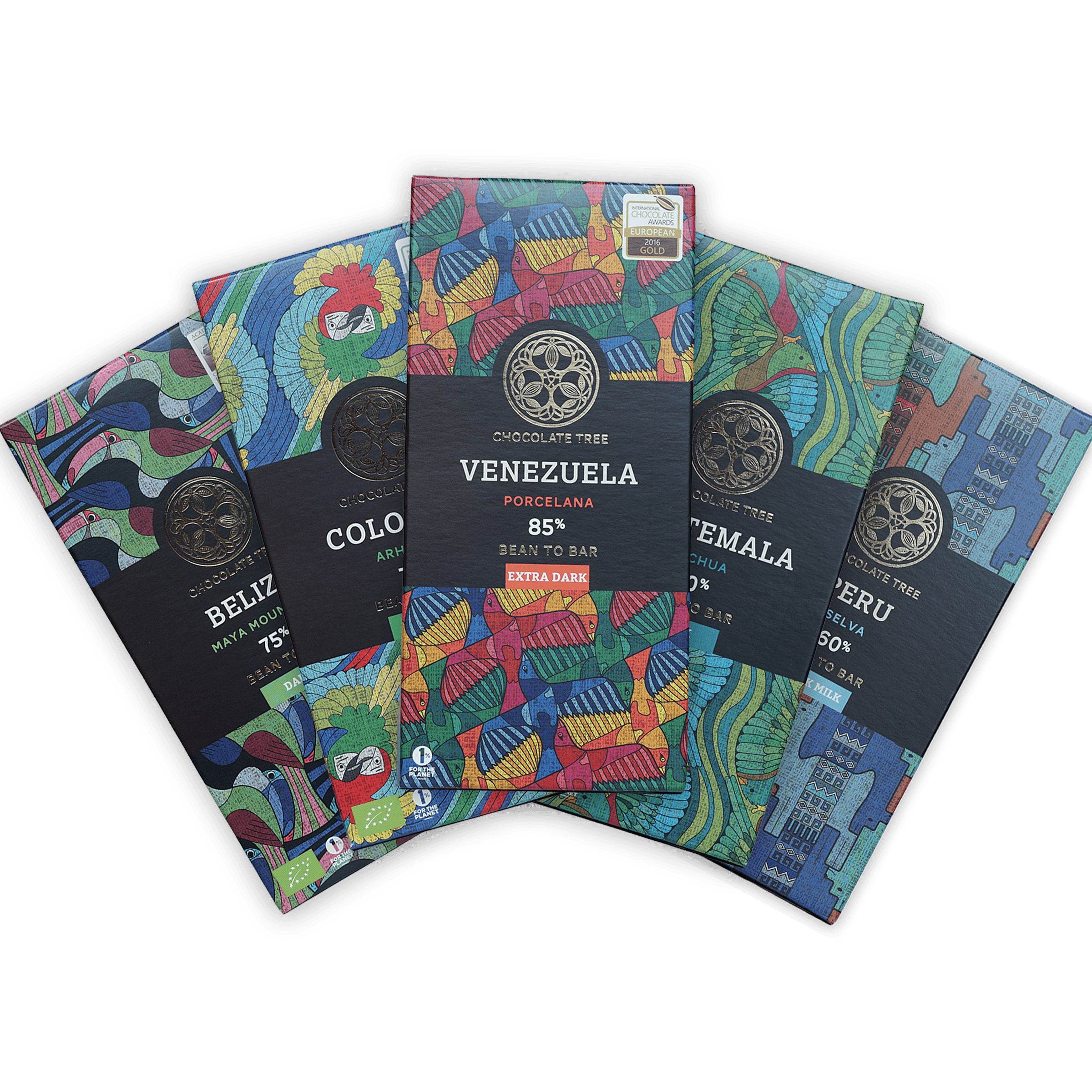 Chocolate Tree Venezuela 85% dark chocolate bar in bundle, colorful wrap