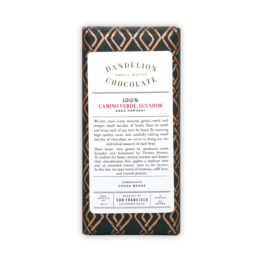 Dandelion Chocolate Camino Verde Ecuador 100% bar wrapper