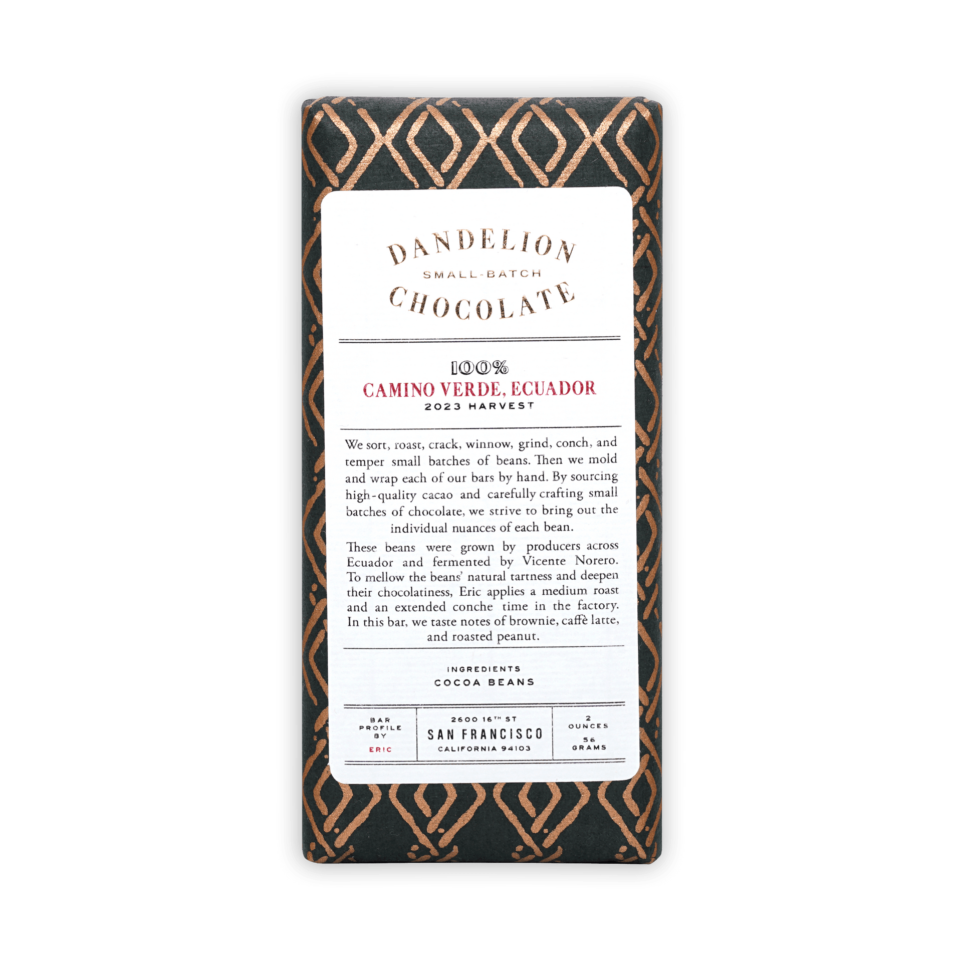 Dandelion Chocolate Camino Verde Ecuador 100% bar wrapper