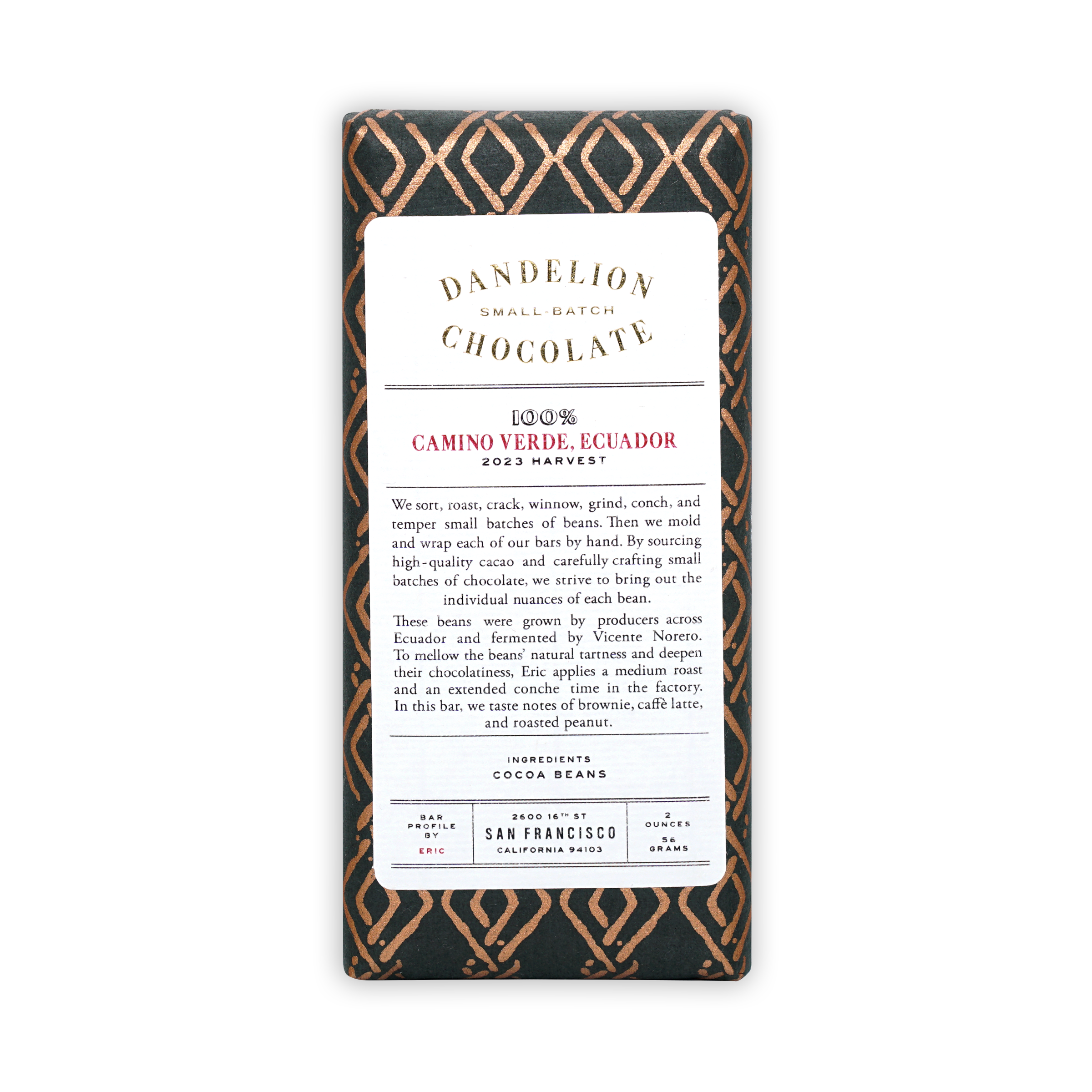 Dandelion Chocolate Camino Verde Ecuador 100% bar wrapper
