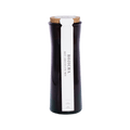 Tall dark amber glass jar with a cork lid and a white front label reading Hojicha Hot Chocolate Mix, 5.6 ounces, 160 grams.