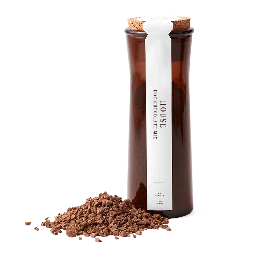Dandelion House 70% hot chocolate mix in sleek amber glass jar