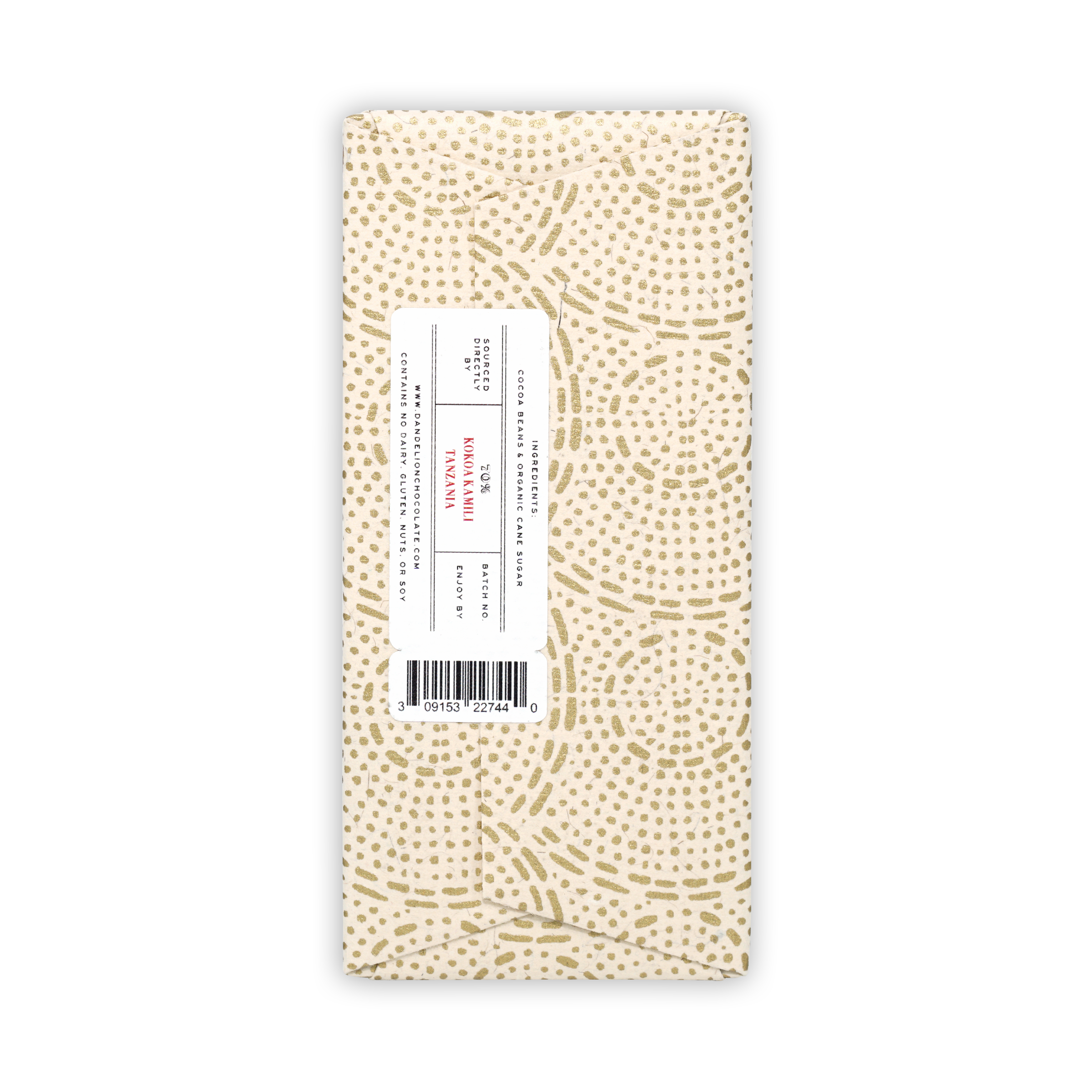 Dandelion Kokoa Kamili Tanzania 70% cream chocolate bar wrapper