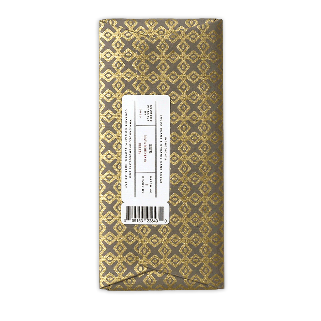 Dandelion Maya Mountain Belize 85% chocolate bar in gold foil