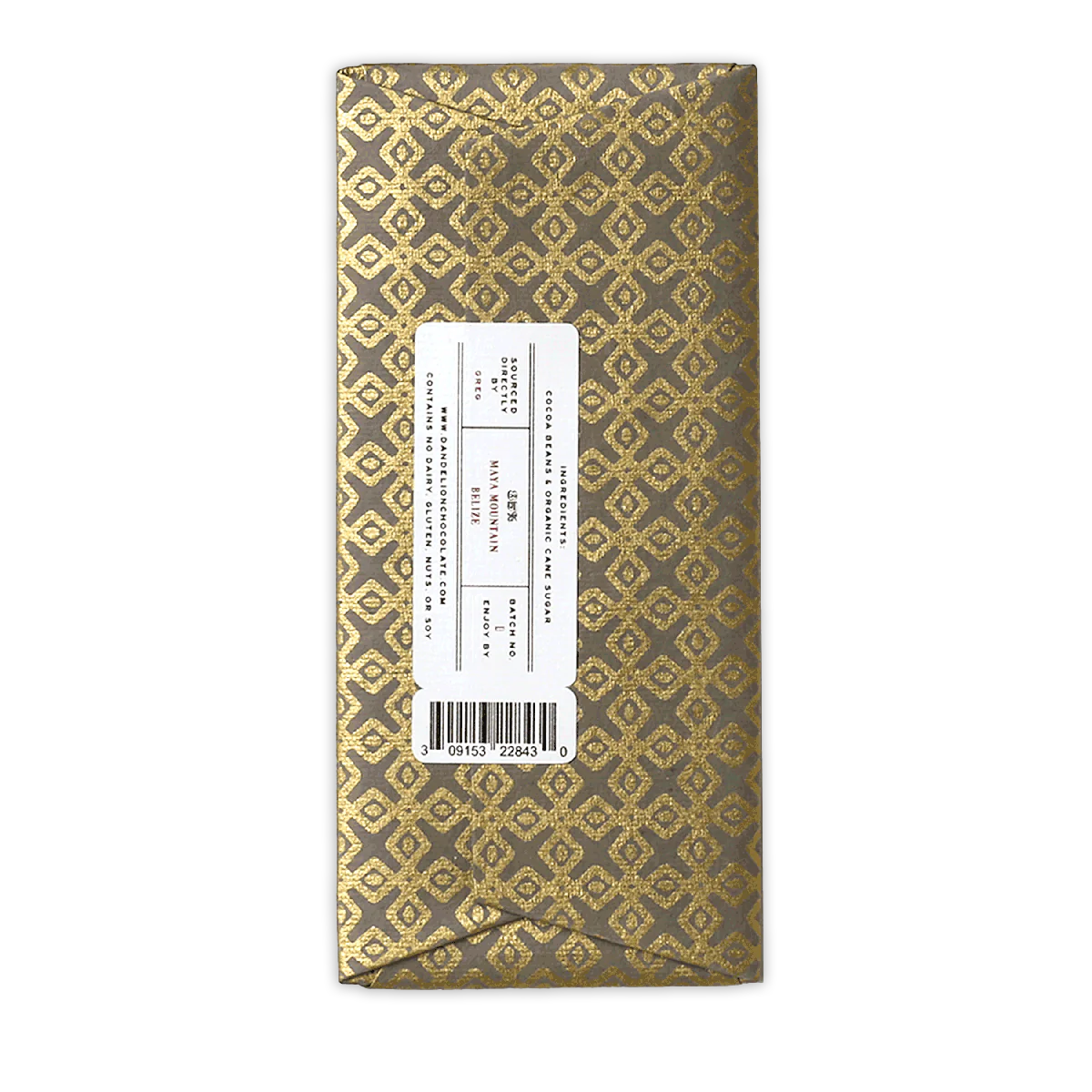 Dandelion Maya Mountain Belize 85% chocolate bar in gold foil