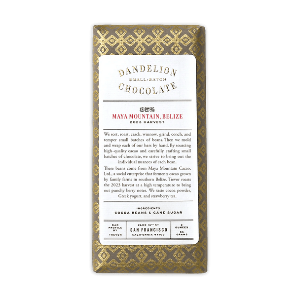 Dandelion Maya Mountain Belize 85% Dark Chocolate – Bar & Cocoa