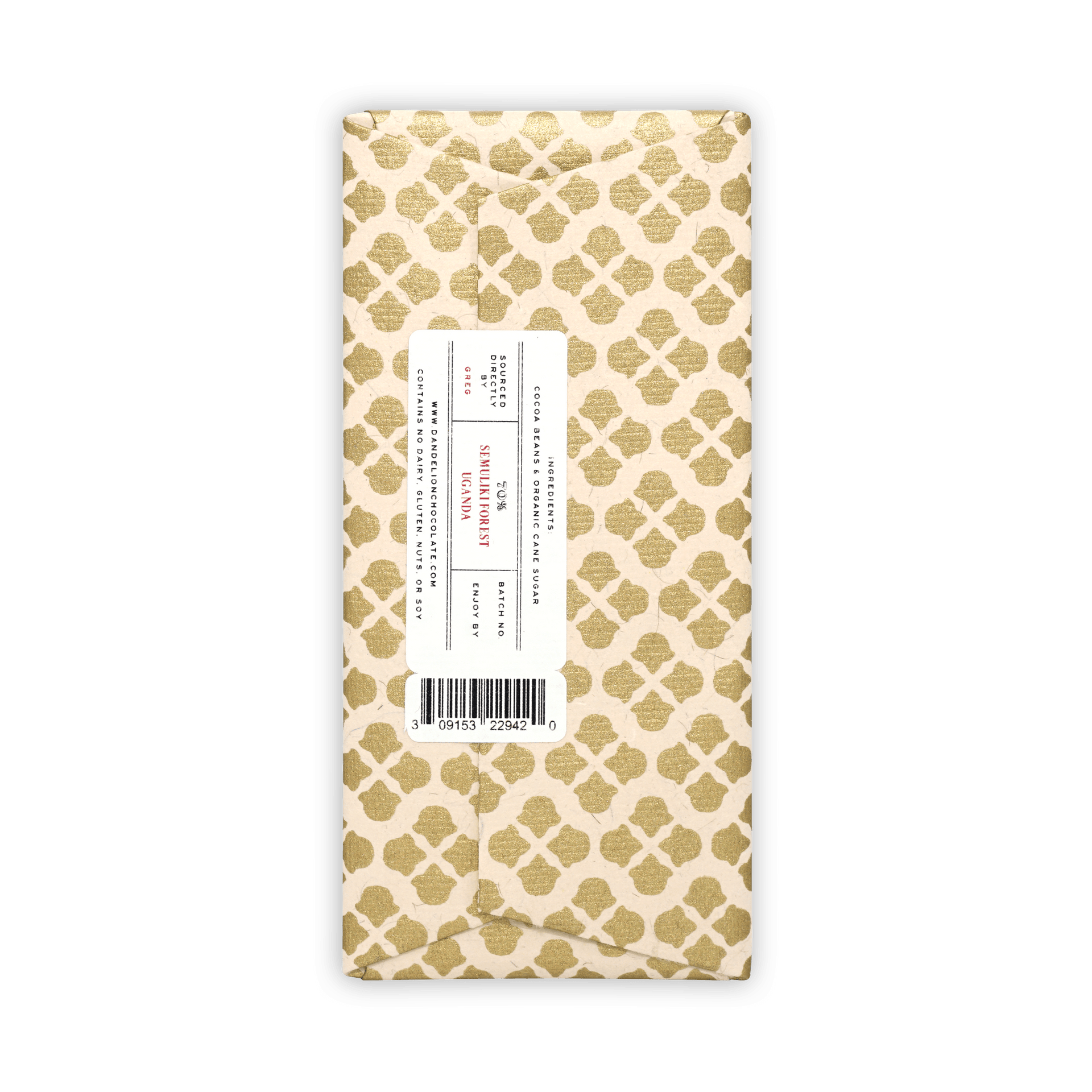Dandelion Semulki Forest Uganda 70% chocolate bar by Souders