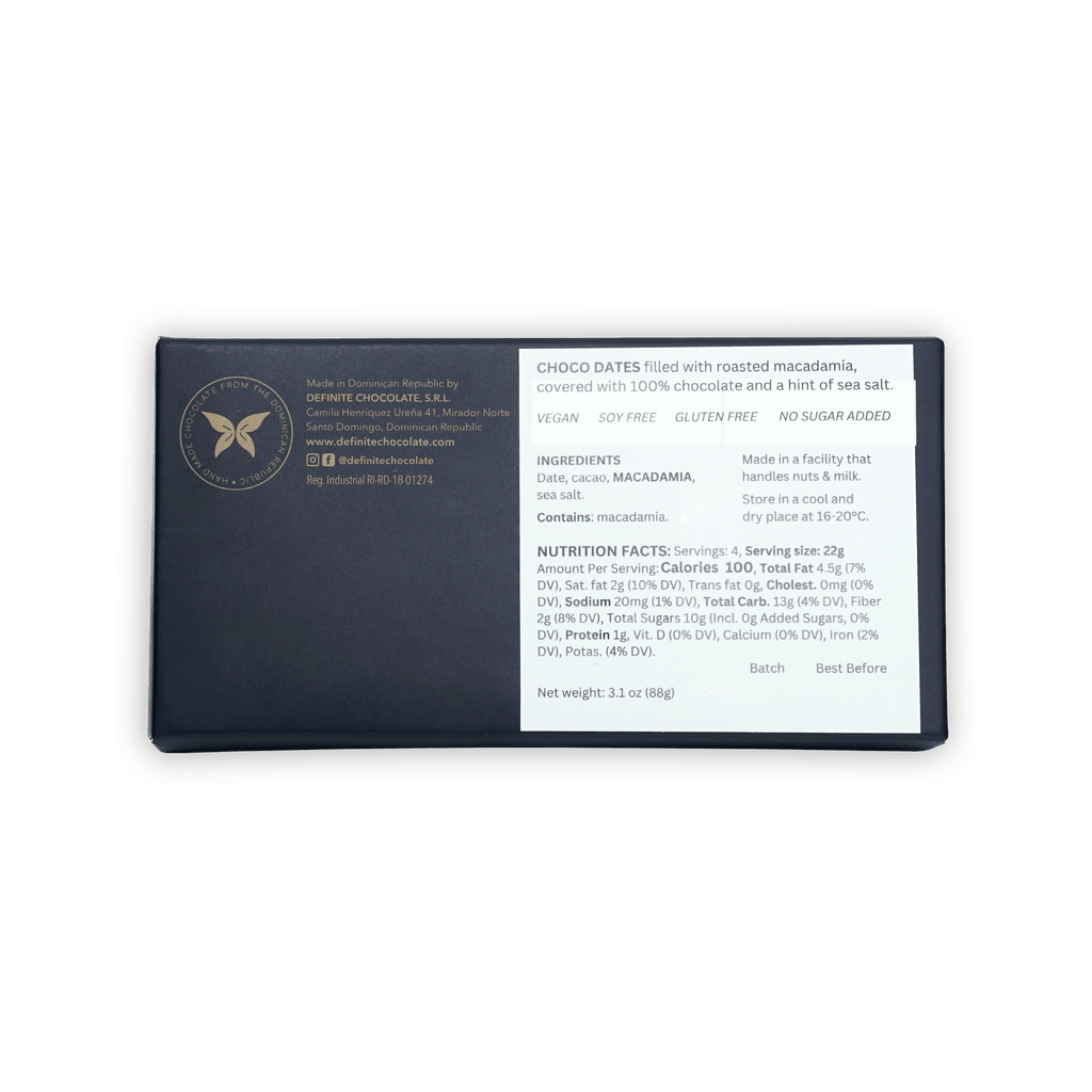 Definite 100% Dark Chocolate Covered Dates with Macadamia, 8 pcs box