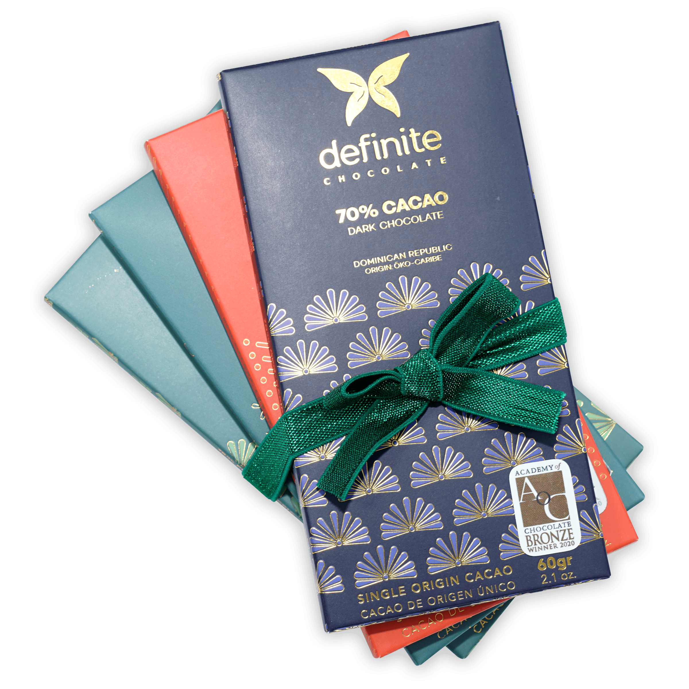 Definite Chocolate Variety Bundle: navy bar with gold butterfly logo