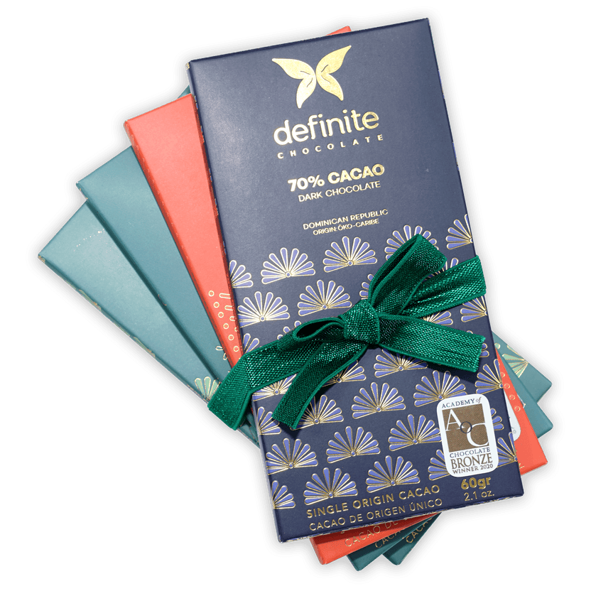Definite Chocolate Variety Bundle: navy bar with gold butterfly logo