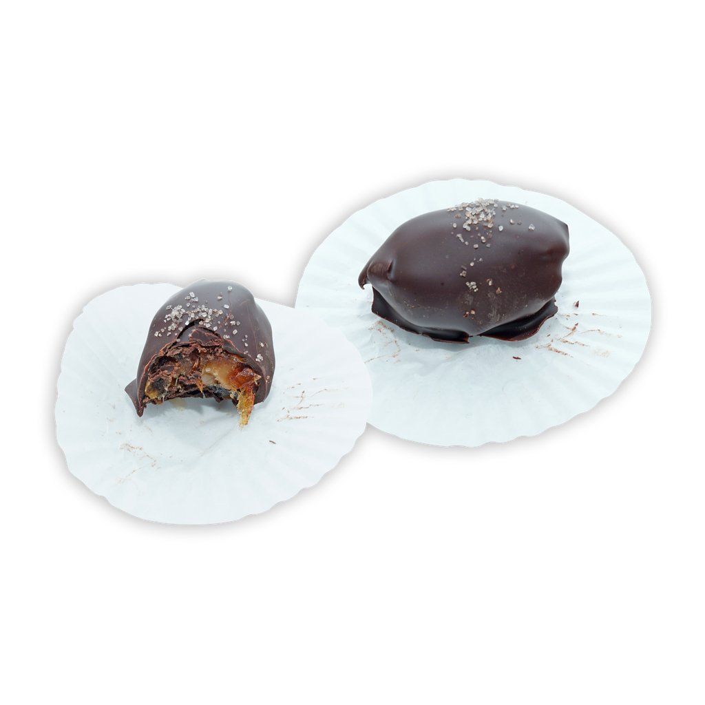 Bitten dark chocolate-covered date with caramel and salt, 8-pack