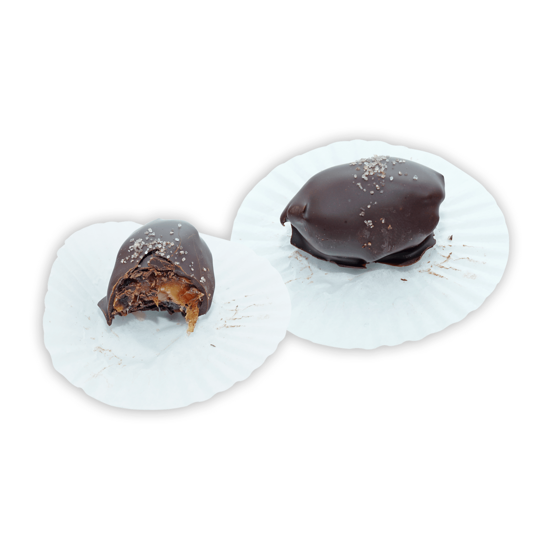 Bitten dark chocolate-covered date with caramel and salt, 8-pack