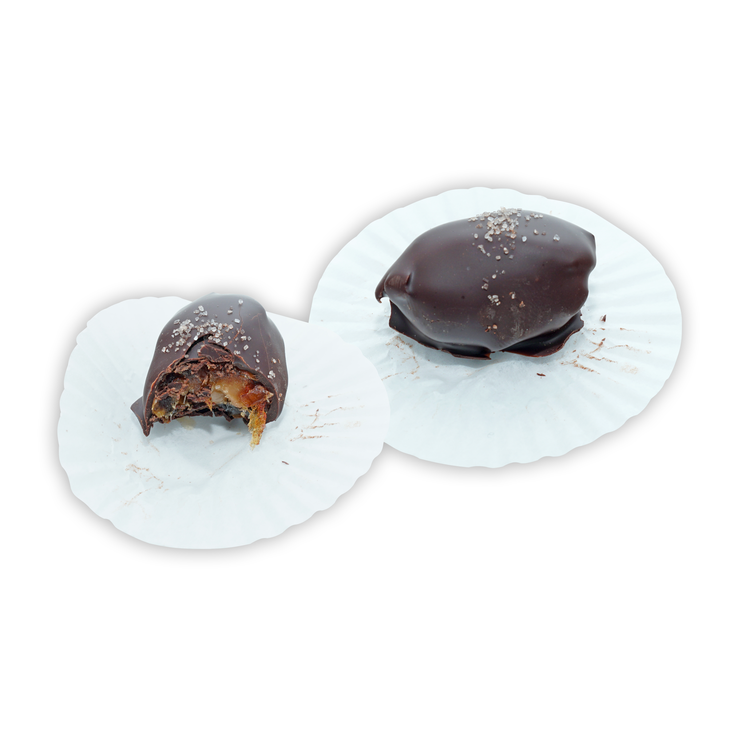Bitten dark chocolate-covered date with caramel and salt, 8-pack