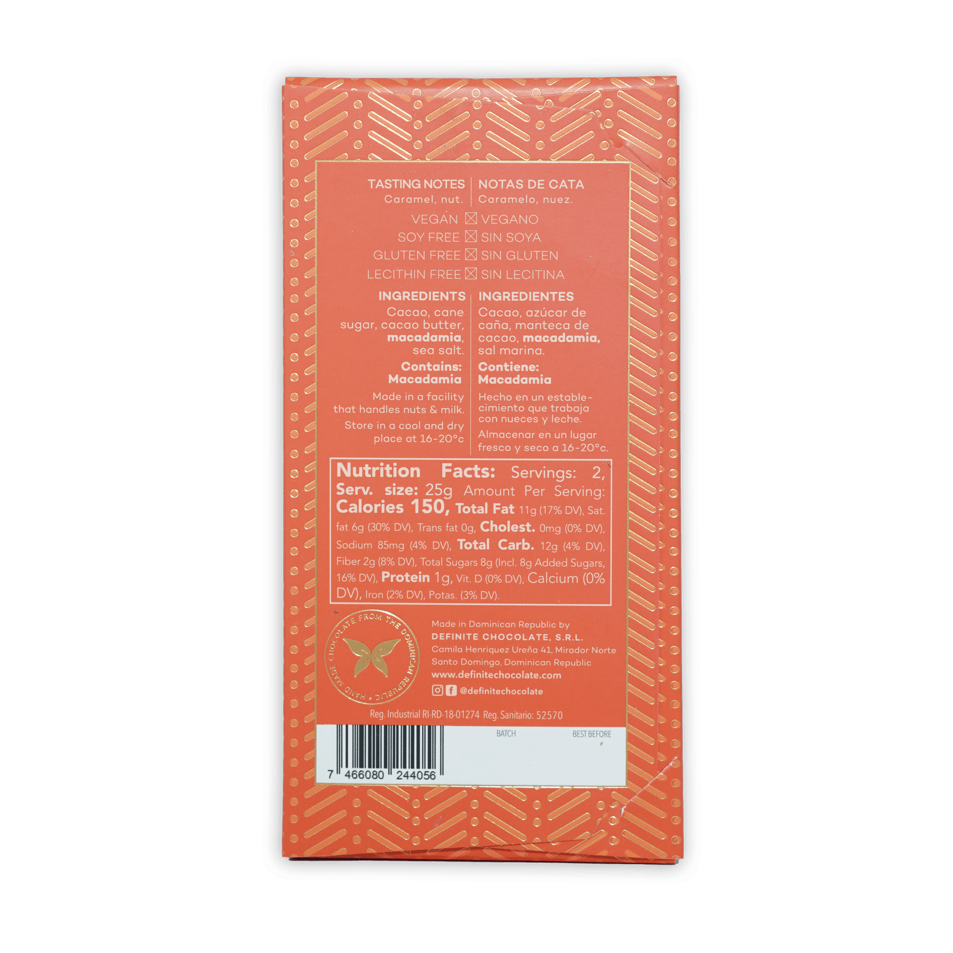 Definite Cashew Milk Chocolate w/ Macadamia 57% coral wrapper