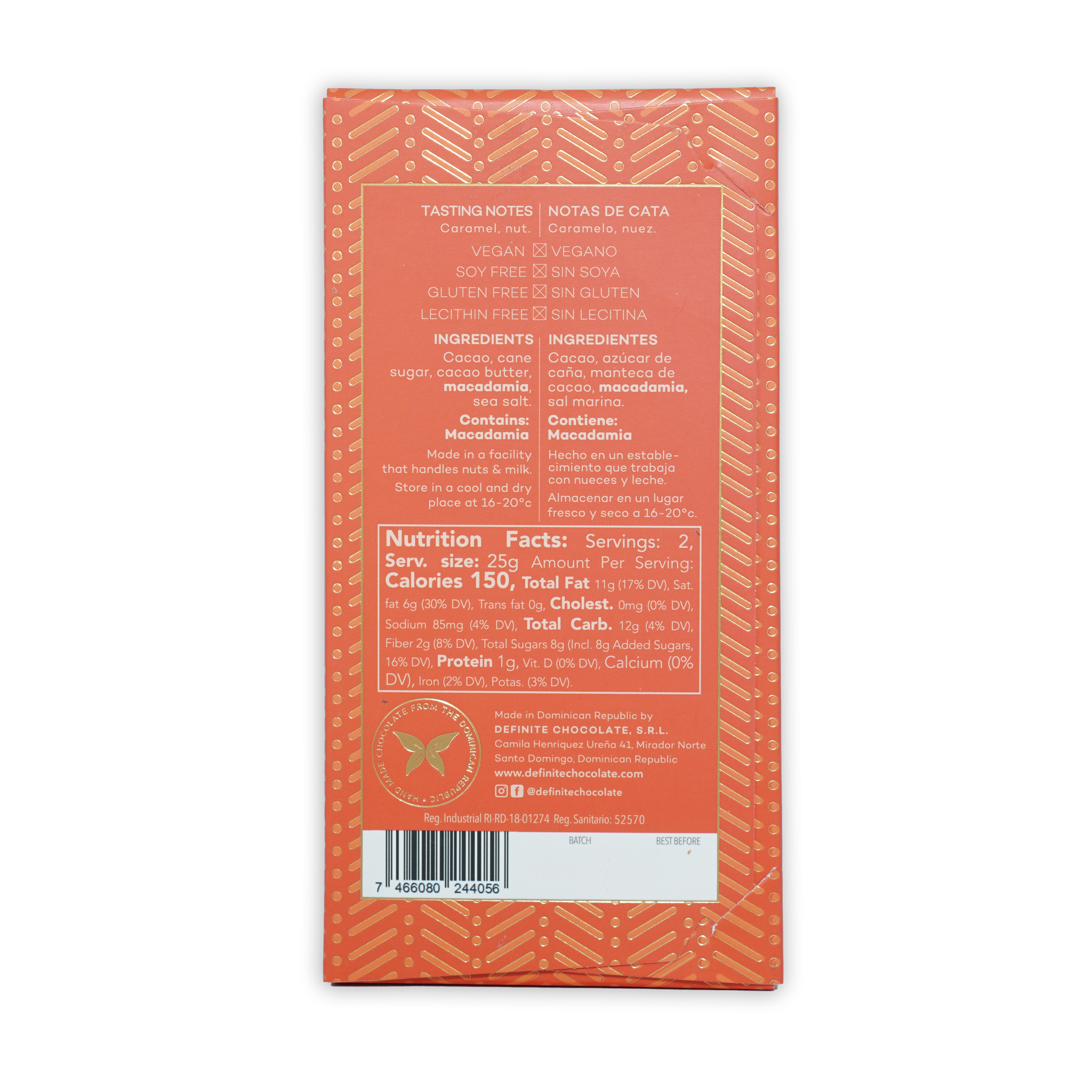 Definite Cashew Milk Chocolate w/ Macadamia 57% coral wrapper