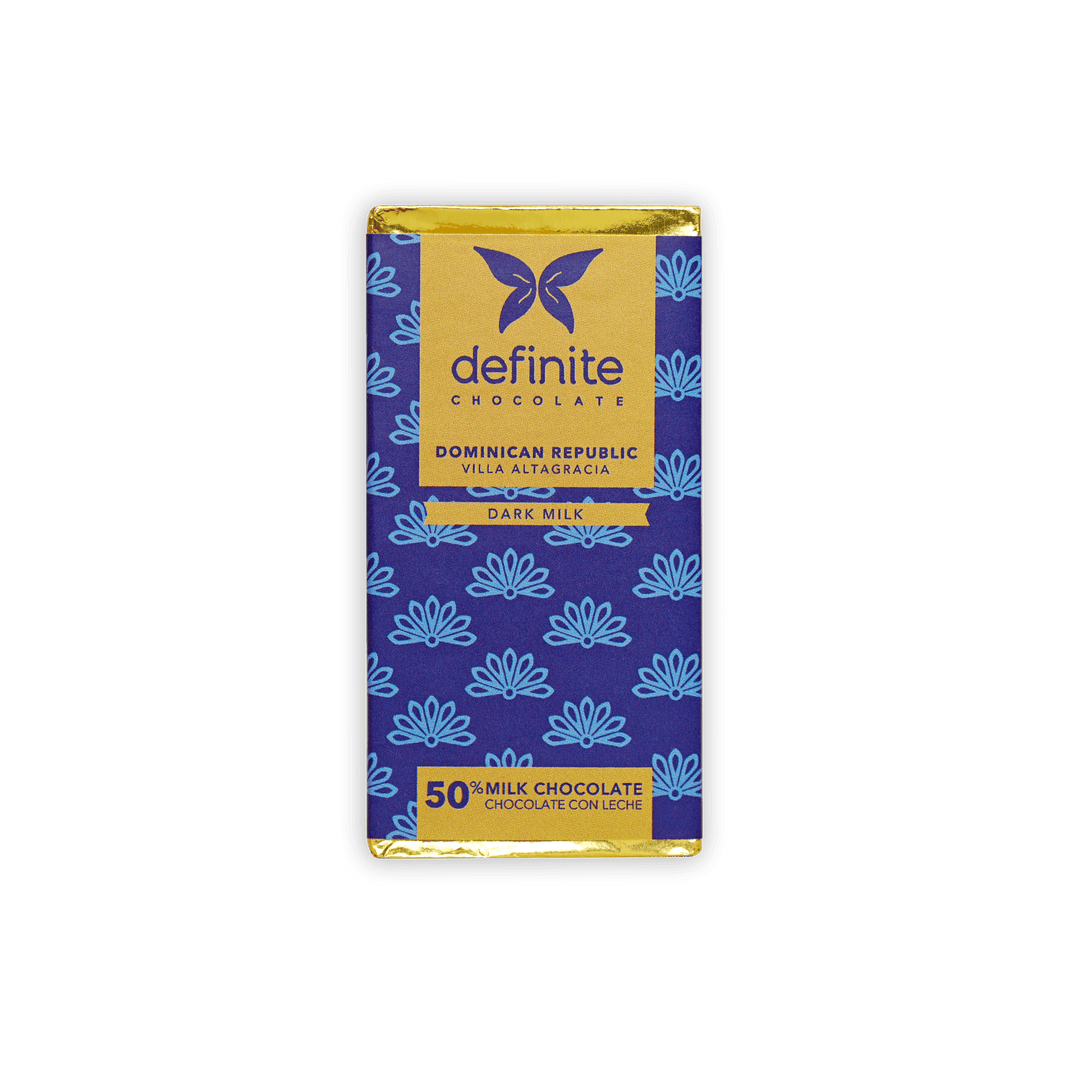 Definite Chocolate Mini Bars Milk 55% blue gold butterfly bar