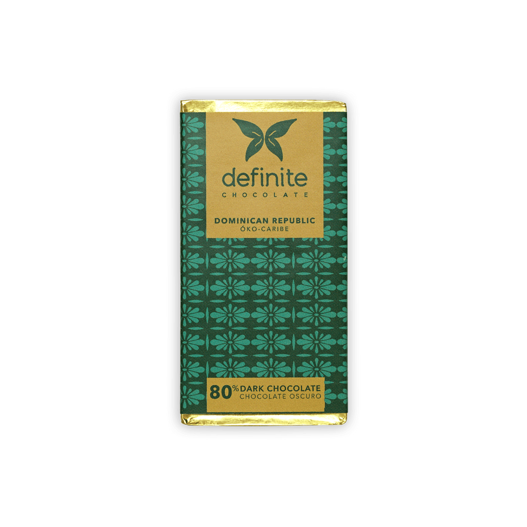 Definite Chocolate Mini Bars Dark 80% in green gold floral foil