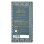 Back of Definite Zorzal 100% chocolate bar wrapper with teal geometric pattern