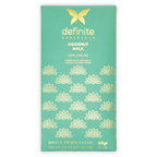 Definite Coconut Milk 60% cacao chocolate bar wrapper in teal with gold butterfly logo