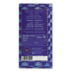 Definite Dark Milk Chocolate 55% bar with purple wrapper, blue florals, gold accents
