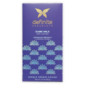 Definite Dark Milk Chocolate 55% bar wrapper with gold butterfly logo
