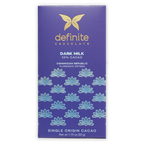 Definite Dark Milk Chocolate 55% bar wrapper with gold butterfly logo