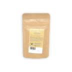 Brown kraft pouch of Definite Drinking Chocolate w/ Dominican Spices 60% with yellow label and barcode