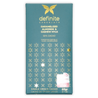 Teal Definite Cashew Milk Chocolate bar with caramelized almonds, gold butterfly logo