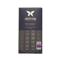 Definite Chocolate 100% Cacao Zorzal bar in a charcoal box with a gold butterfly logo and a silver award seal.