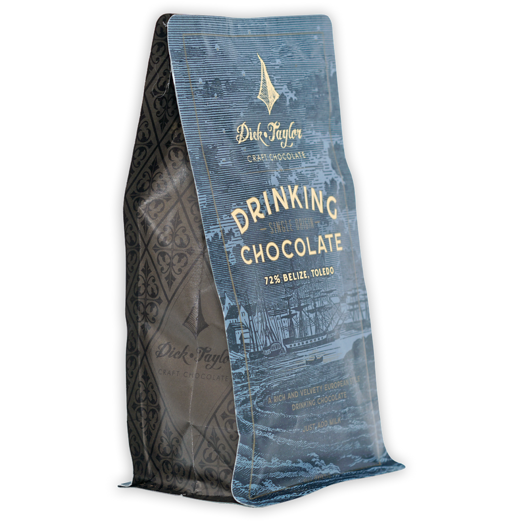 Dick Taylor Drinking Chocolate Belize 72% blue gold foil bag