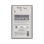 Back of Dick Taylor Fleur de Sel box, 73% Belize dark chocolate, flying pelicans, ingredients and nutrition panel