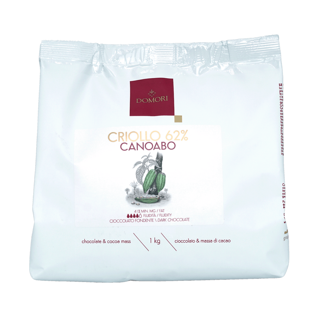 Domori Criollo 62% cacao dark chocolate drops 1kg bulk Canoabo pack