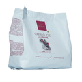 Domori Criollo 72% cocoa chocolate mass bag with maroon logo and red bird, 1kg bulk drops