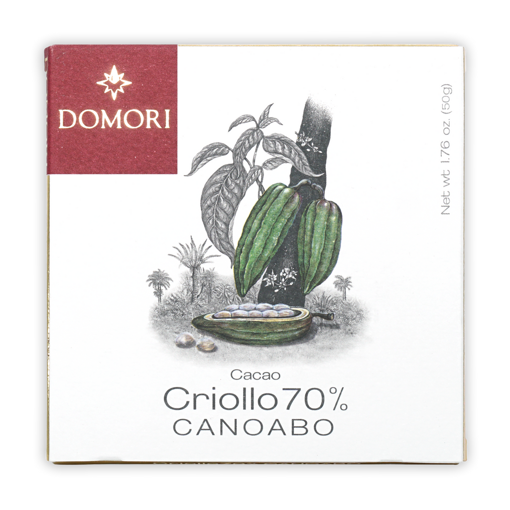 Domori Canoabo Criollo 70% limited edition cacao bar in box