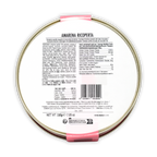 Domori amarena cherries in silver tin with pink band, chocolate-coated ricotta