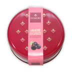 Domori amarene ricoperte tin: red with gold stars, pink label