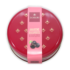 Domori amarene ricoperte tin: red with gold stars, pink label