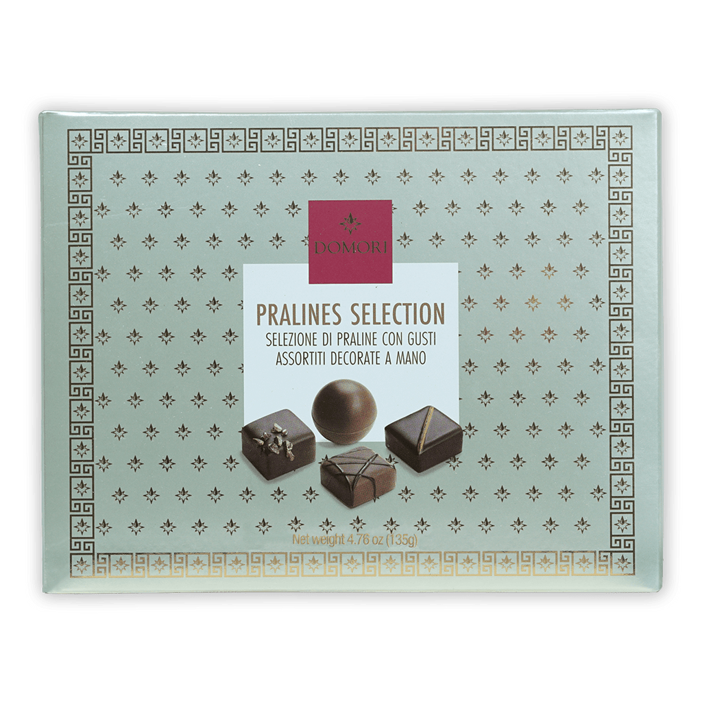 Domori 12pc praline gift box: light green with gold-black pattern, L’Oreal label