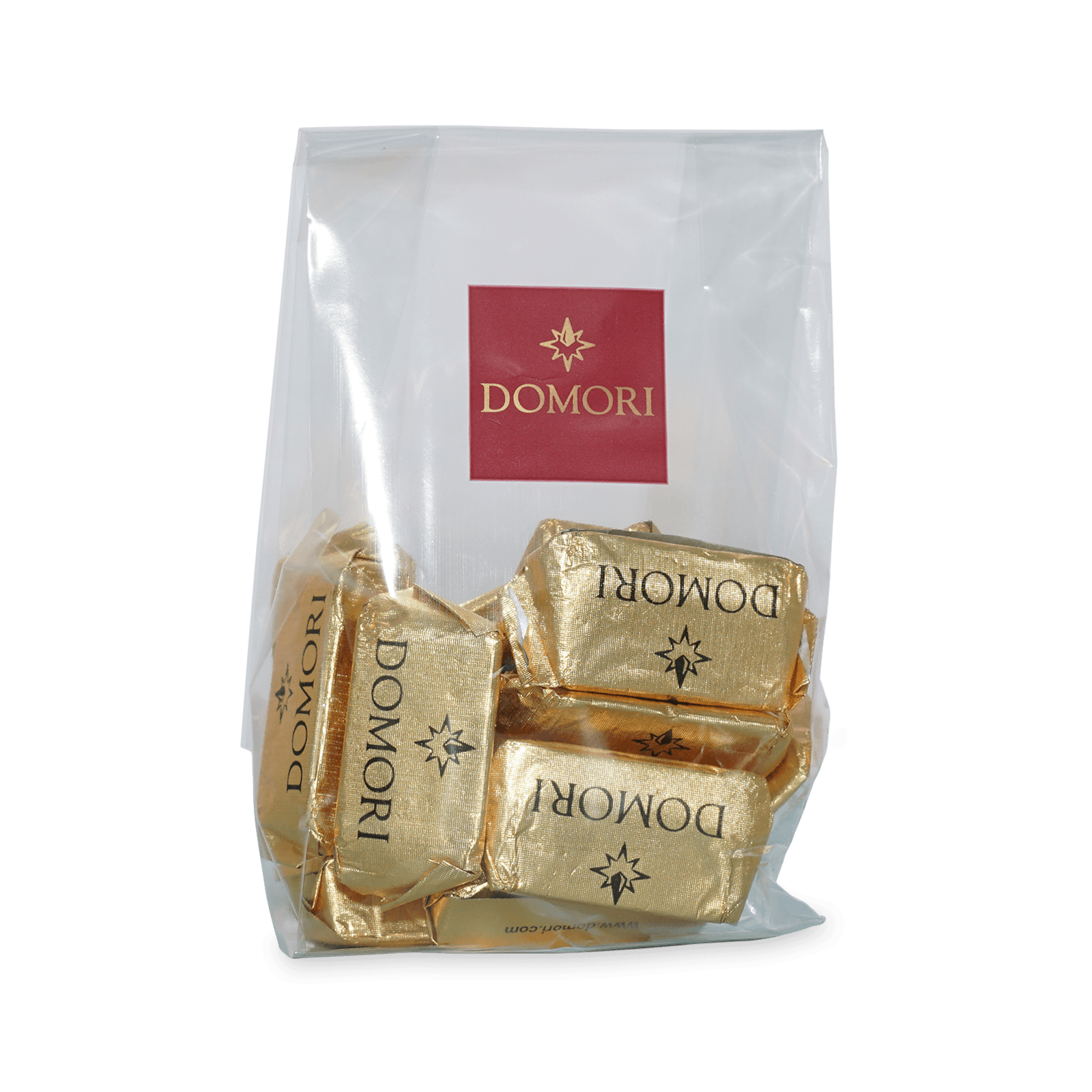 Domori Classic Giandujotti Bag with gold-wrapped chocolates