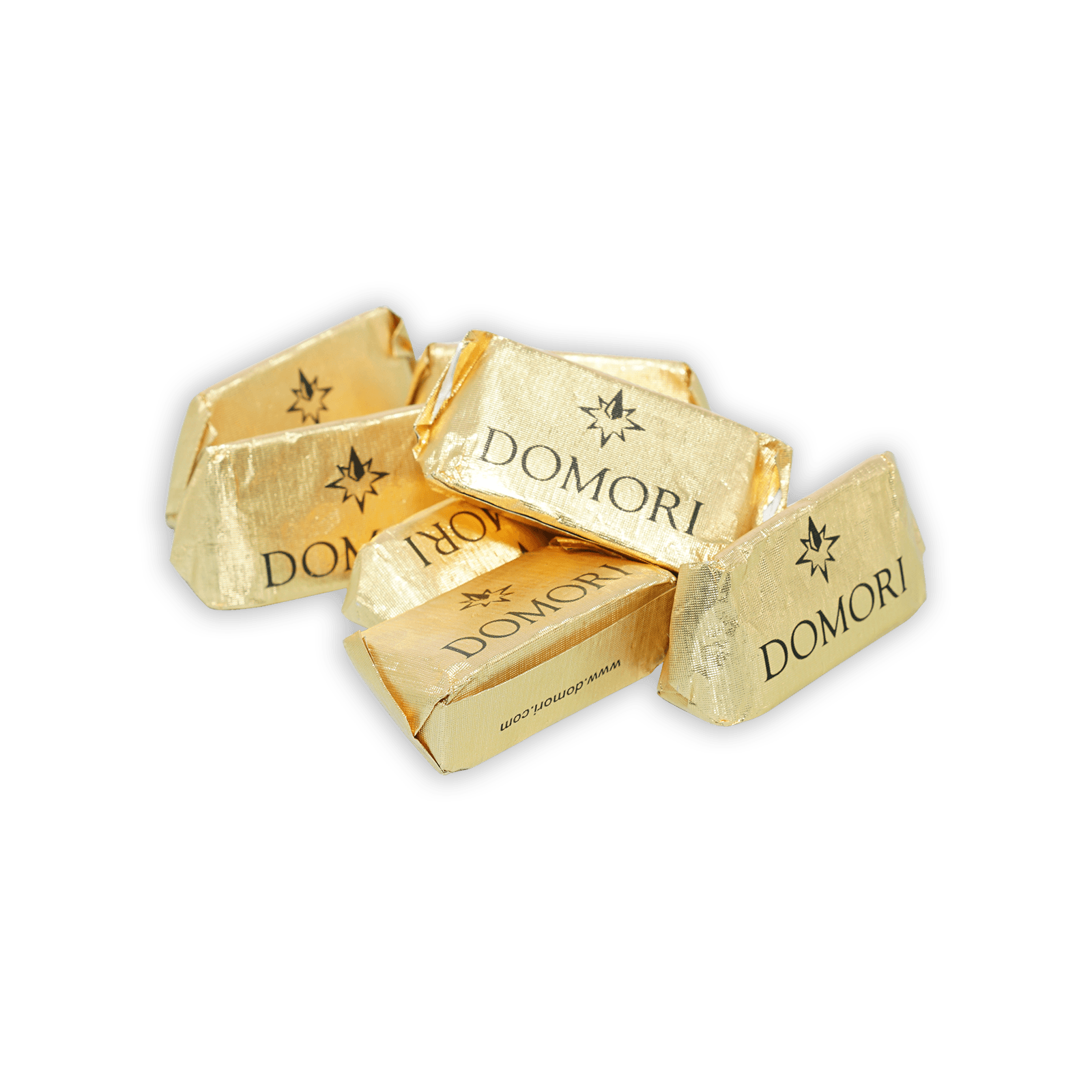 Gold-wrapped Domori Classic Giandujotti Bag with shiny foil and black star logo