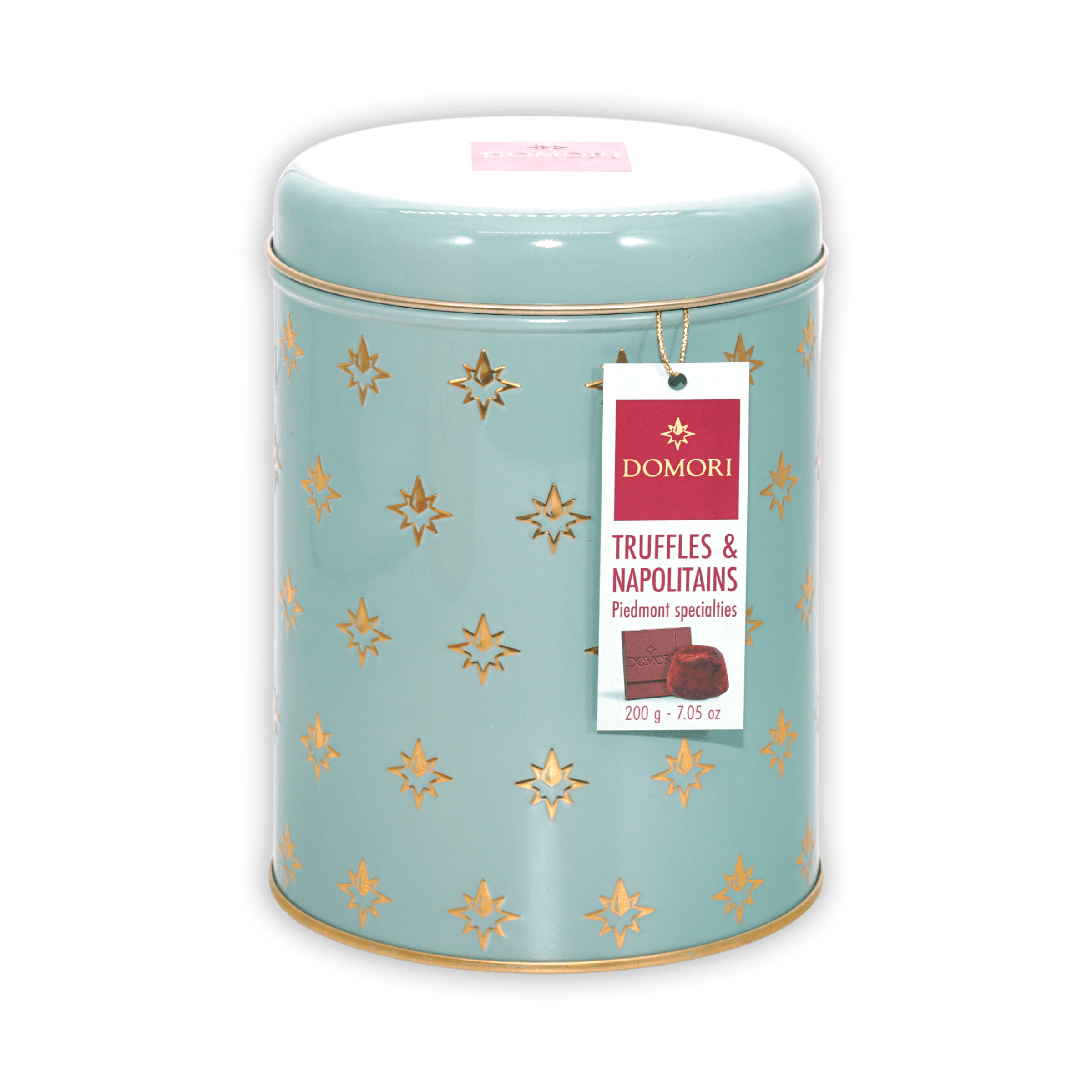 Domori Classic Truffles & Napolitains light blue tin with gold stars